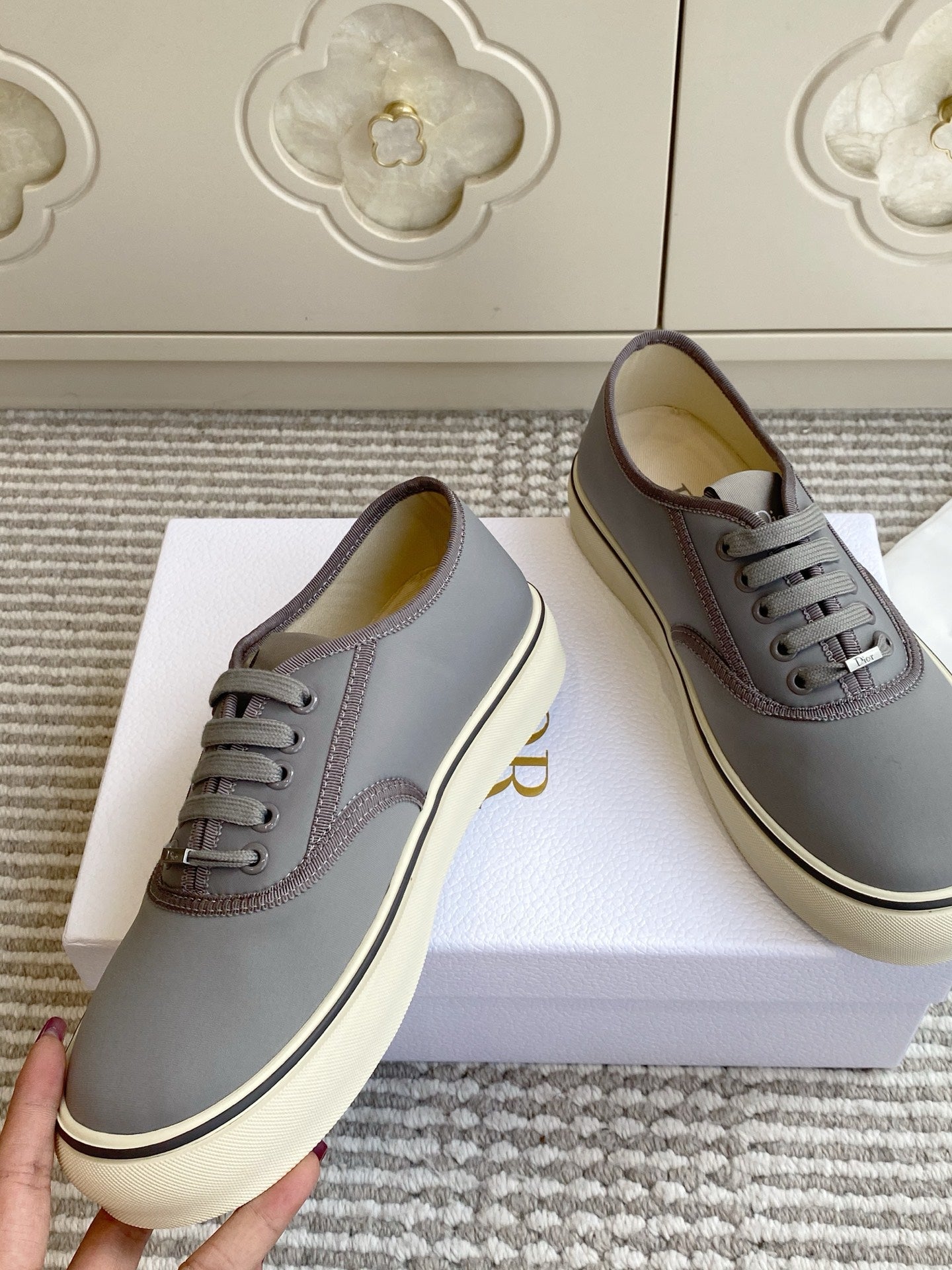 DIOR 26S LOW TOP SNEAKERS IN GREY CANVAS