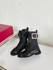 VIV' RANGERS STRASS BUCKLE BOOTS IN BLACK FABRICS