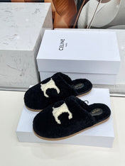 CELINE 25S GEORGIA SLIDE IN SHEARLING IN BLACK