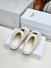 CELINE 25S GEORGIA SLIDE IN SHEARLING IN IVORY