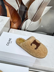 CELINE 25S GEORGIA SLIDE IN SHEARLING IN BROWN