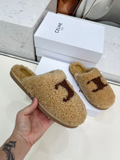 CELINE 25S GEORGIA SLIDE IN SHEARLING IN BROWN