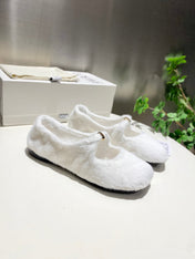 LOEWE 26S BALLET FLATS IN WHITE SHEARLING