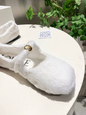 LOEWE 26S BALLET FLATS IN WHITE SHEARLING