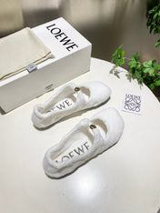 LOEWE 26S BALLET FLATS IN WHITE SHEARLING