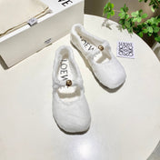 LOEWE 26S BALLET FLATS IN WHITE SHEARLING