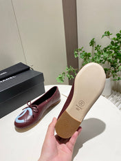 CHANEL 26S FLATS IN DARK RED LAMBSKIN WITH BOW