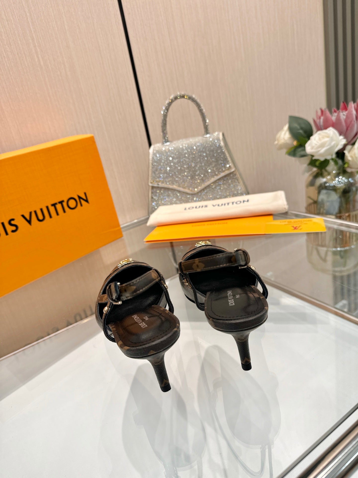LV 26S SLINGBACK PUMPS 55 MM IN DARK BROWN COATED CANVAS