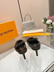 LV 26S SLINGBACK PUMPS 55 MM IN DARK BROWN COATED CANVAS