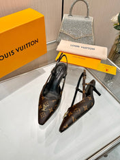 LV 26S SLINGBACK PUMPS 55 MM IN DARK BROWN COATED CANVAS