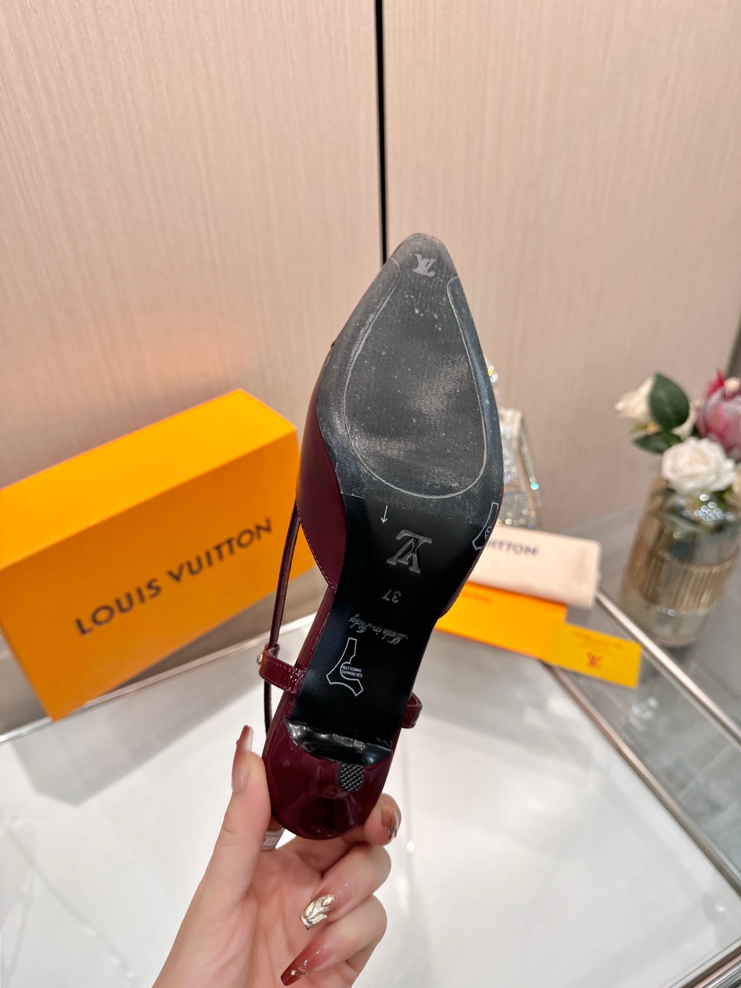LV 26S SLINGBACK PUMPS 55 MM IN DARK RED CALFSKIN