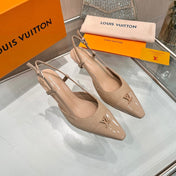 LV 26S SLINGBACK PUMPS 55 MM IN BEIGE BROWN FABRIC AND CALFSKIN