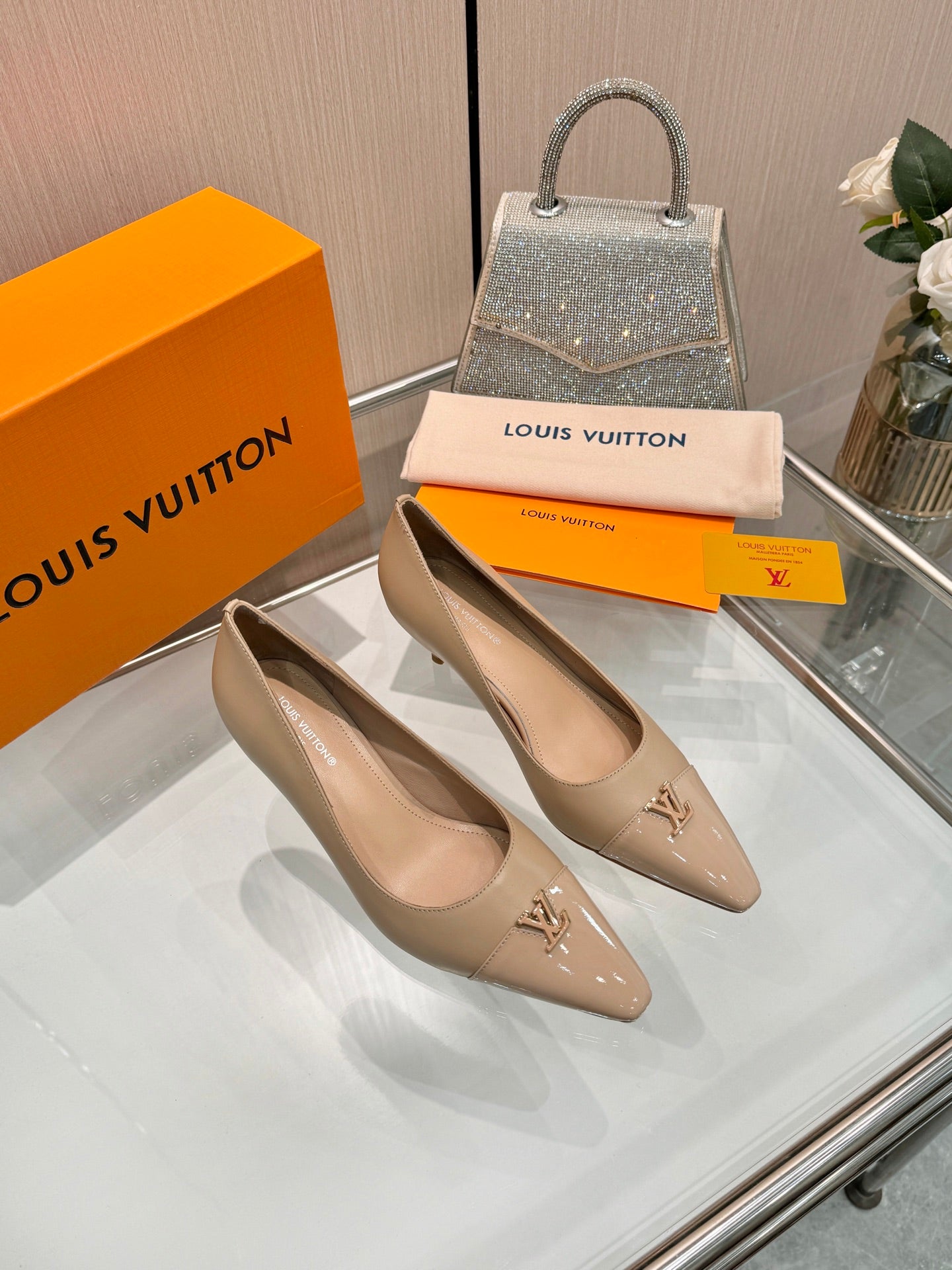 LV 26S POINTED-TOE HIGH HEELS 55 MM IN BEIGE BROWN CALFSKIN