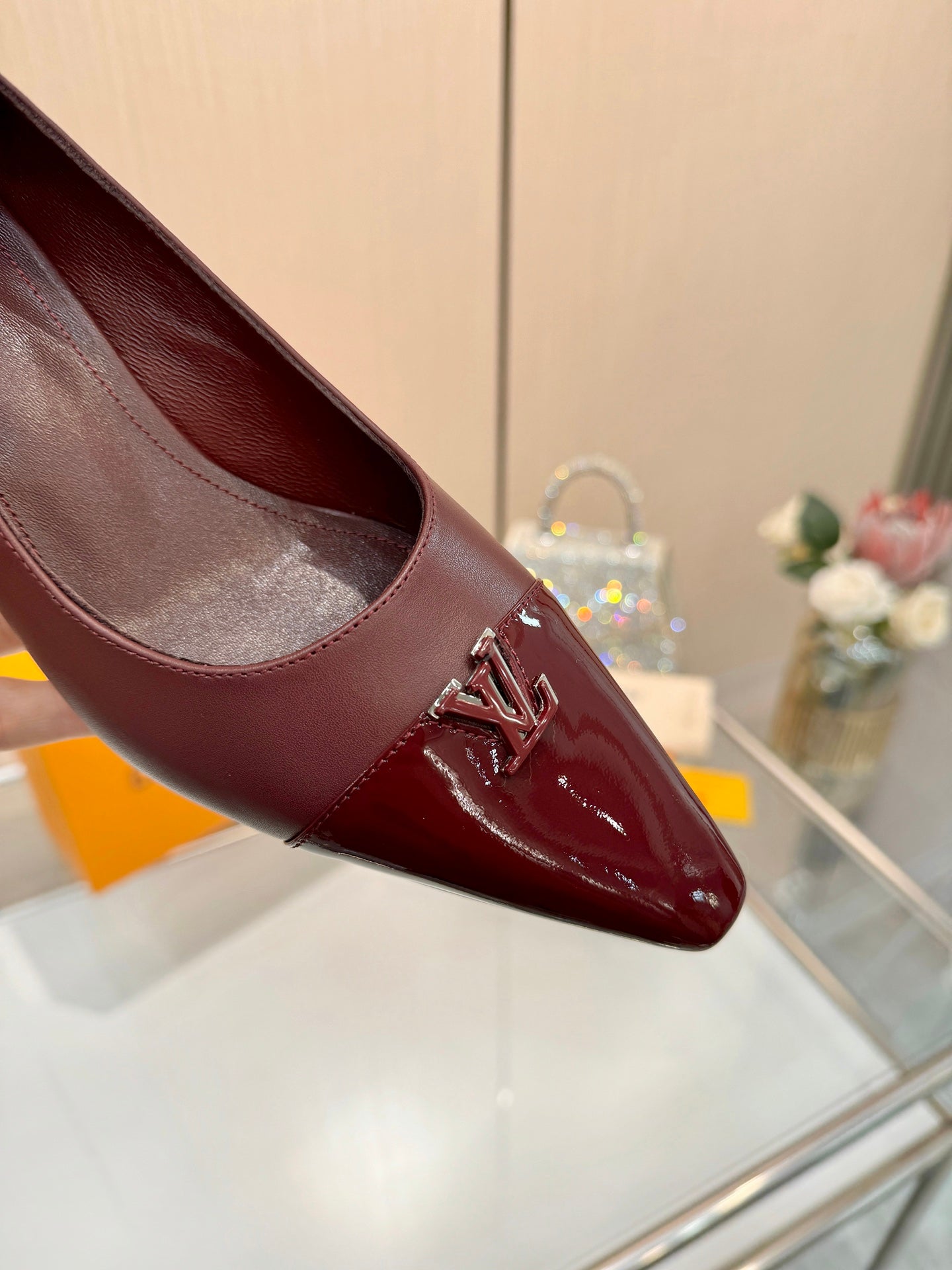LV 26S POINTED-TOE HIGH HEELS 55 MM IN DARK RED CALFSKIN