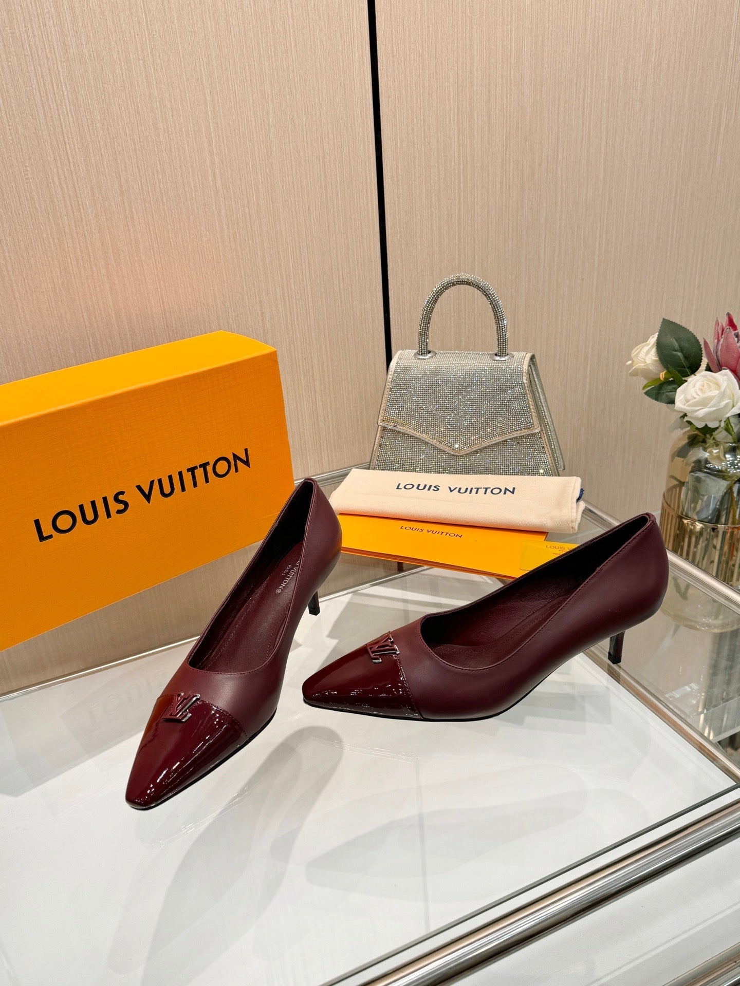 LV 26S POINTED-TOE HIGH HEELS 55 MM IN DARK RED CALFSKIN