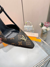 LV 26S SLINGBACK PUMPS 90 MM IN DARK BROWN COATED CANVAS