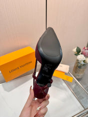 LV 26S SLINGBACK PUMPS 90 MM IN DARK RED FABRIC AND CALFSKIN