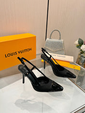 LV 26S SLINGBACK PUMPS 90 MM IN BLACK FABRIC AND CALFSKIN