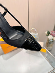 LV 26S SLINGBACK PUMPS 90 MM IN BLACK FABRIC AND CALFSKIN