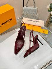 LV 26S SLINGBACK PUMPS 90 MM IN DARK BROWN CALFSKIN