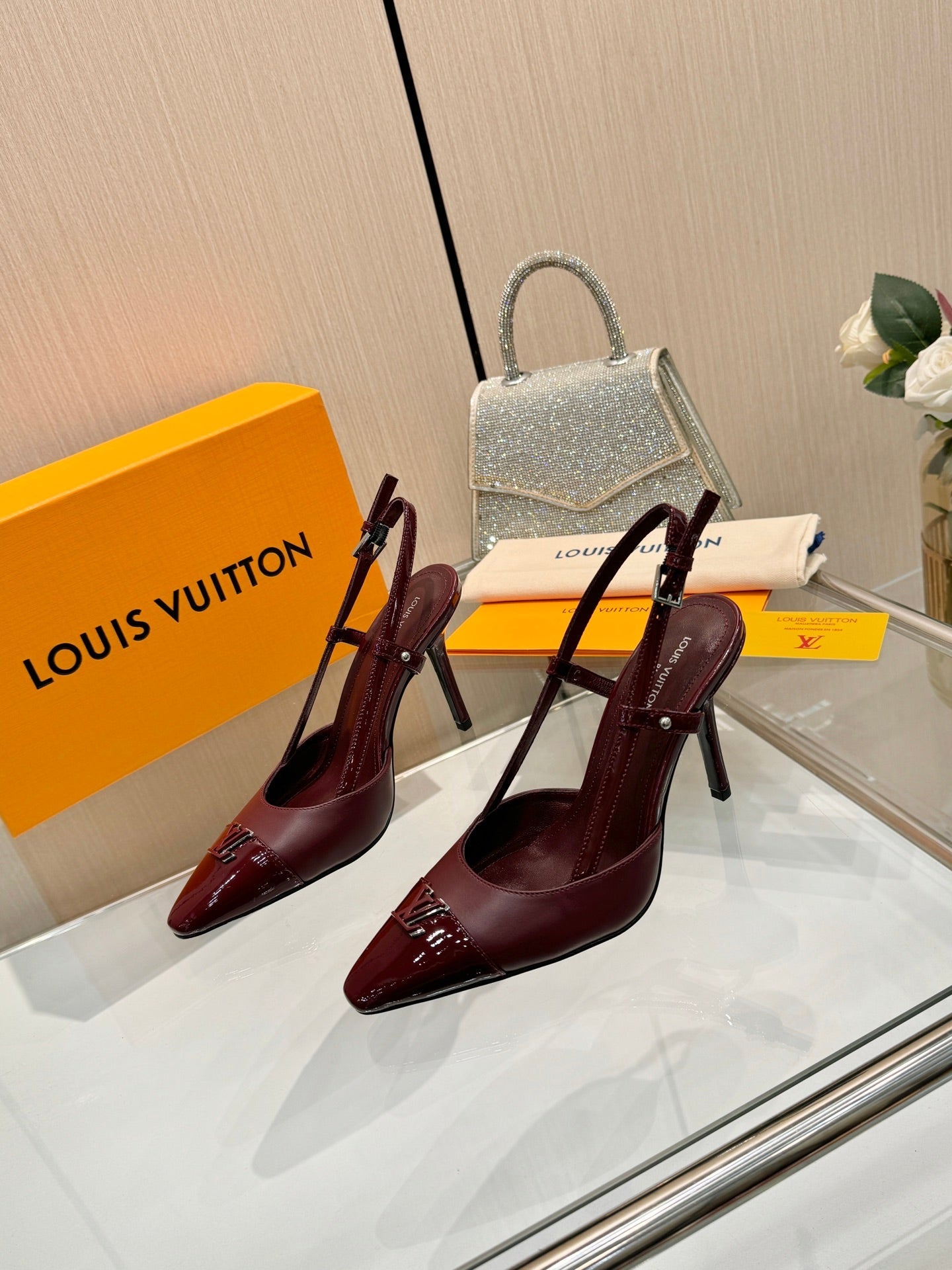 LV 26S SLINGBACK PUMPS 90 MM IN DARK BROWN CALFSKIN
