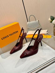 LV 26S SLINGBACK PUMPS 90 MM IN DARK BROWN CALFSKIN
