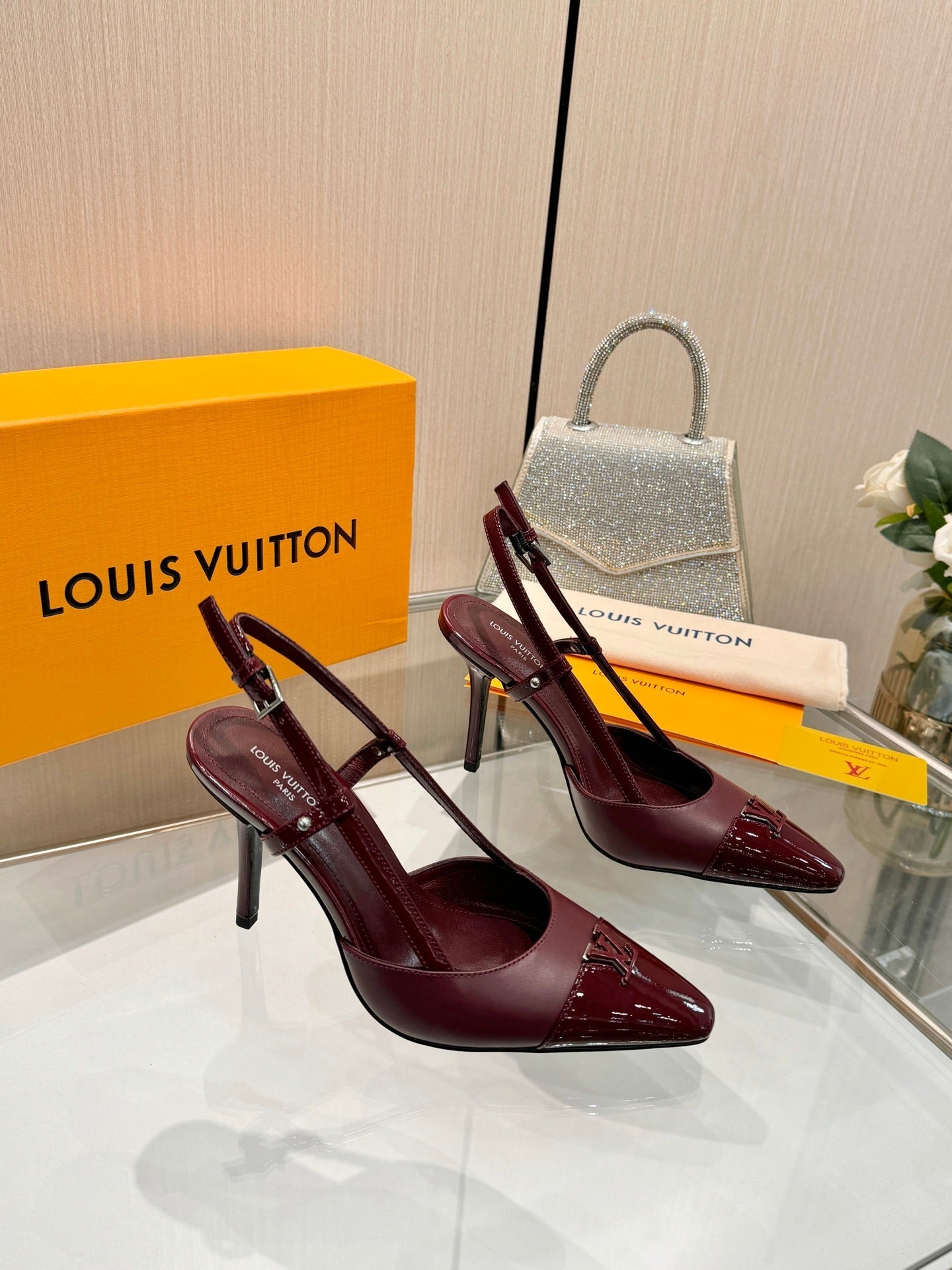 LV 26S SLINGBACK PUMPS 90 MM IN DARK BROWN CALFSKIN