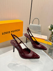 LV 26S SLINGBACK PUMPS 90 MM IN DARK BROWN CALFSKIN