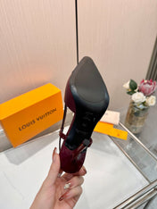 LV 26S SLINGBACK PUMPS 90 MM IN DARK BROWN CALFSKIN