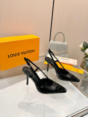 LV 26S SLINGBACK PUMPS 90 MM IN BLACK CALFSKIN