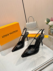 LV 26S SLINGBACK PUMPS 90 MM IN BLACK CALFSKIN