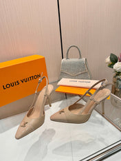LV 26S SLINGBACK PUMPS 90 MM IN BEIGE BROWN CALFSKIN