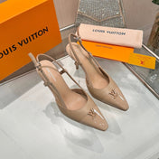 LV 26S SLINGBACK PUMPS 90 MM IN BEIGE BROWN CALFSKIN