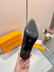 LV 26S POINTED-TOE HIGH HEELS 90 MM IN DARK BROWN COATED CANVAS