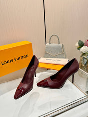 LV 26S POINTED-TOE HIGH HEELS 90 MM IN DARK RED CALFSKIN