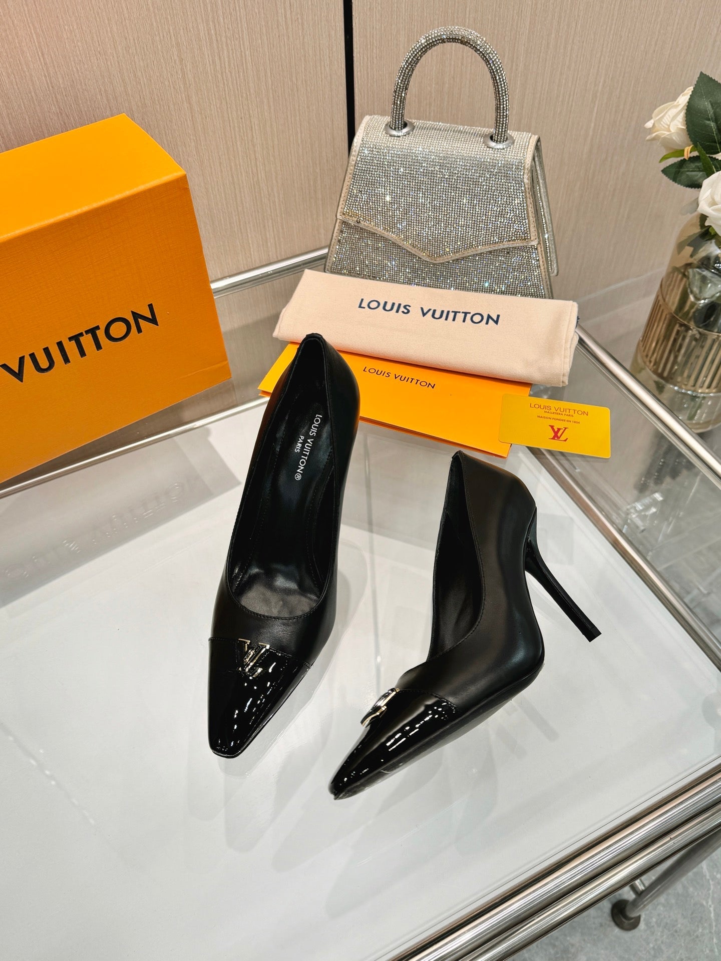 LV 26S POINTED-TOE HIGH HEELS 90 MM IN BLACK CALFSKIN