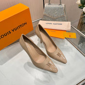 LV 26S POINTED-TOE HIGH HEELS 90 MM IN BEIGE BROWN CALFSKIN