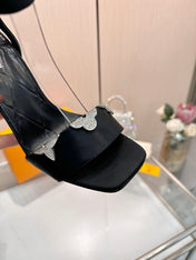LV 26S HIGH-HEELED SANDALS 90 MM IN BLACK SATIN