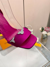 LV 26S HIGH-HEELED SANDALS 90 MM IN PINK SATIN