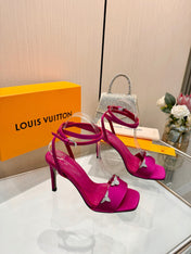LV 26S HIGH-HEELED SANDALS 90 MM IN PINK SATIN