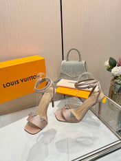 LV 26S HIGH-HEELED SANDALS 90 MM IN NUDE PINK SATIN