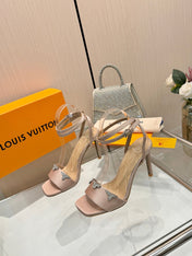 LV 26S HIGH-HEELED SANDALS 90 MM IN NUDE PINK SATIN