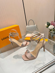 LV 26S HIGH-HEELED SANDALS 90 MM IN NUDE PINK SATIN