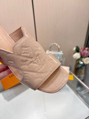 LV 26S HIGH-HEELED SANDALS 55 MM IN SOFT BEIGE PINK SHINY CALFSKIN