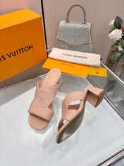 LV 26S HIGH-HEELED SANDALS 55 MM IN SOFT BEIGE PINK SHINY CALFSKIN