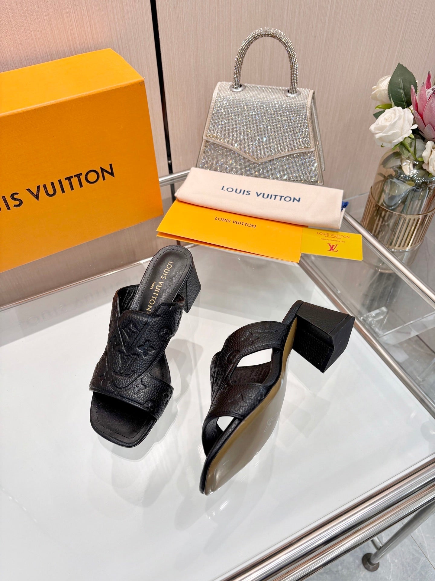 LV 26S HIGH-HEELED SANDALS 55 MM IN BLACK GRAINED CALFSKIN