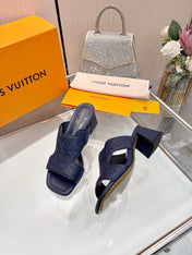 LV 26S HIGH-HEELED SANDALS 55 MM IN DARK SLATE BLUE CALFSKIN