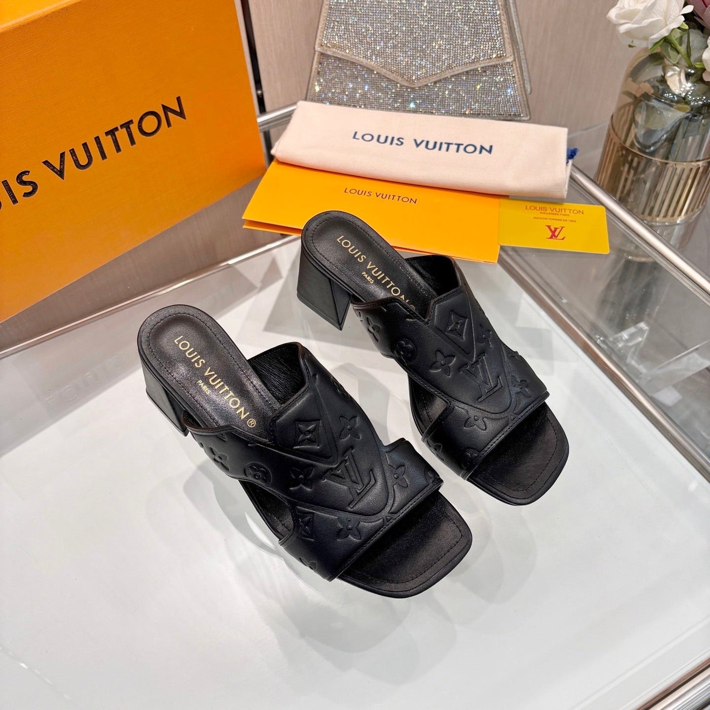 LV 26S HIGH-HEELED SANDALS 55 MM IN BLACK CALFSKIN