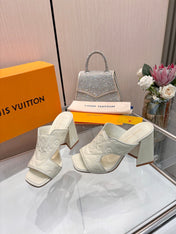 LV 26S HIGH-HEELED SANDALS 90 MM IN CREAM WHITE SHINY CALFSKIN