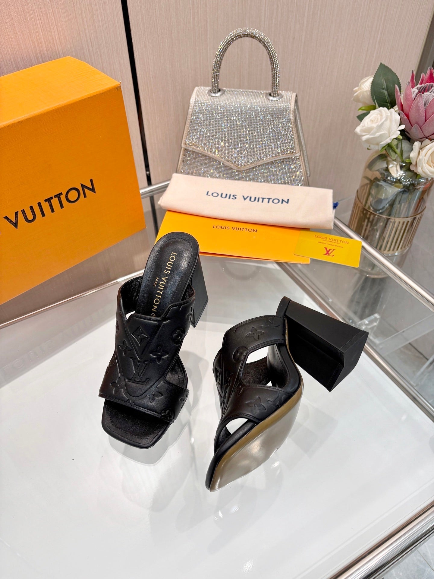 LV 26S HIGH-HEELED SANDALS 90 MM IN BLACK CALFSKIN